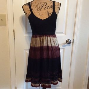 Bebe silk striped tie dye ombré gradient brown with elastic bodice dress size S
